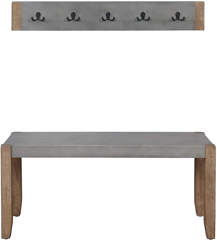 MISC Enchanted Acre 40 inch Coat Hook Faux Concrete Bench Set Grey Solid MDF Lacquer