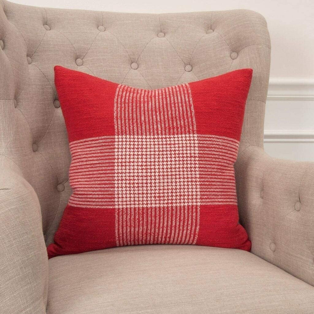 Plaid Red/White Decorative Down Filler Pillow 20"x20" Red Abstract Casual Cotton