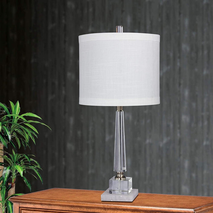 Lighting's Pair 26 Tapered Table Lamps Clear Crystal Snow Marble Finish Color Transitional - Diamond Home USA