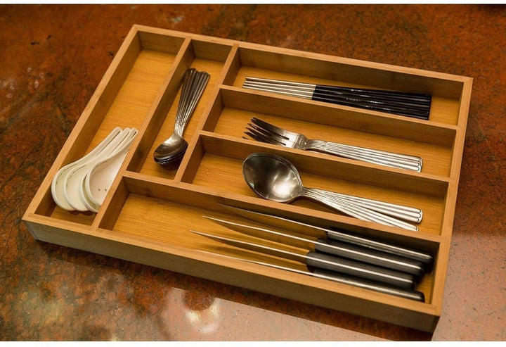 MISC 6 Slot Bamboo Drawer Organizer Silverware Dividers Flatware Tray 17" Brown Casual