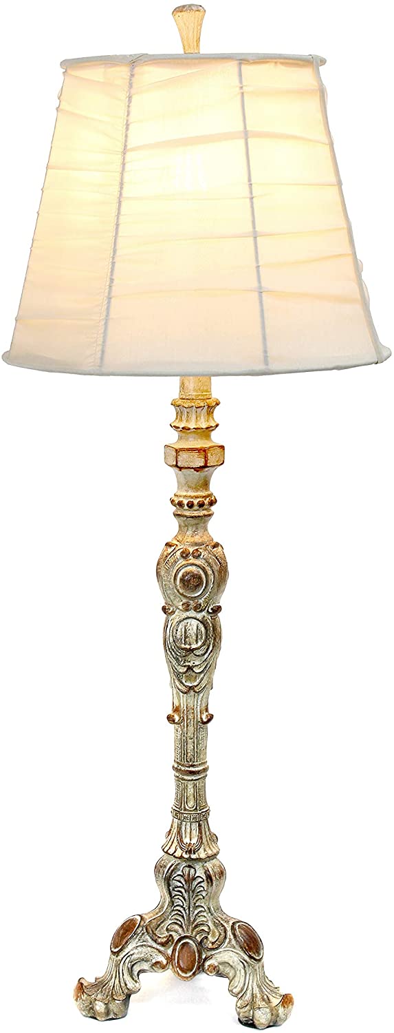 Antique Buffet Table Lamp Cream Ruched Shade Cream Traditional Vintage - Diamond Home USA