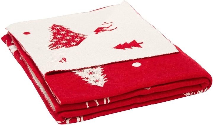 Holiday Miracle Red 50 X 60 inch Throw Blanket Graphic Cabin Lodge Cotton - Diamond Home USA