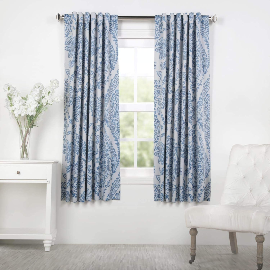 Tea Time China Blue 63 Inches Blackout Curtain Panel Pair