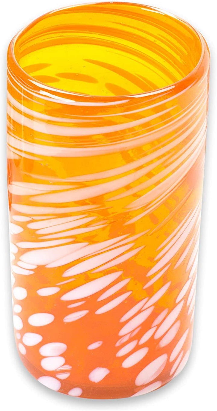 Handmade Colorful Festive Orange Glassware Barware Everyday Entertaining Multicolor Set 6 Tumbler Glasses (Mexico) Glass