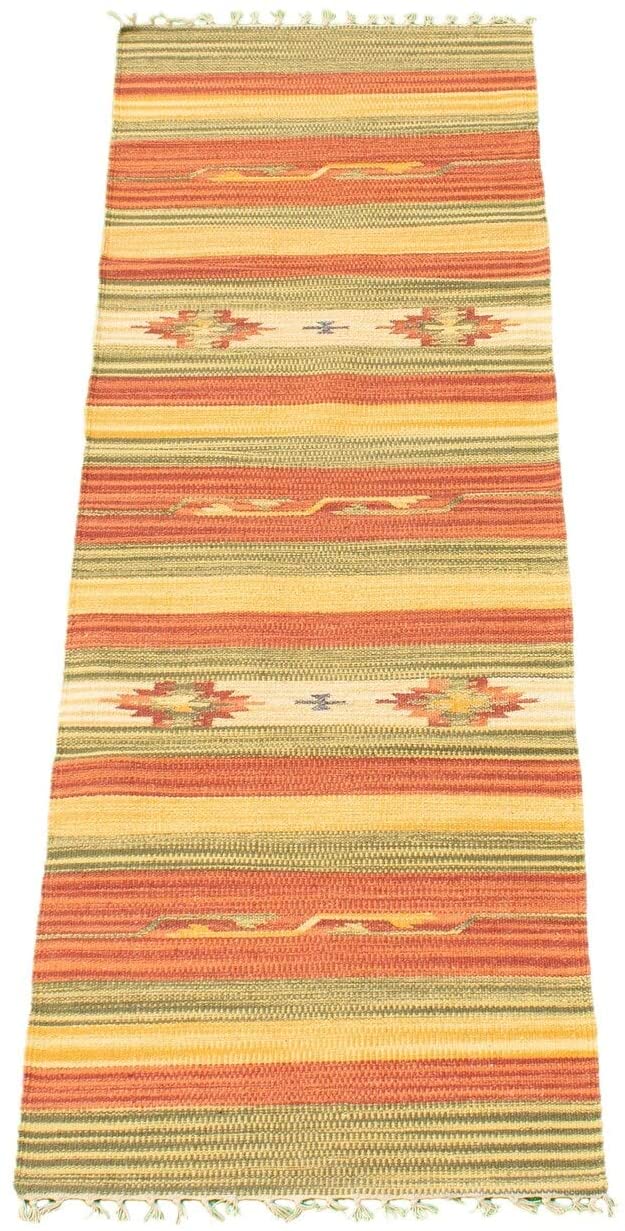 Flat Weave Bold Colorful Red Orange Wool 2'0 X 6'8 Stripe Patterned Southwestern Transitional Rectangle Cotton Latex Free Handmade Made Order - Diamond Home USA