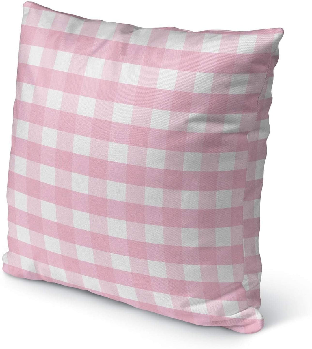 Pink Gingham Dream Indoor|Outdoor Pillow by 18x18 Pink Plaid Modern Contemporary Polyester Removable Cover
