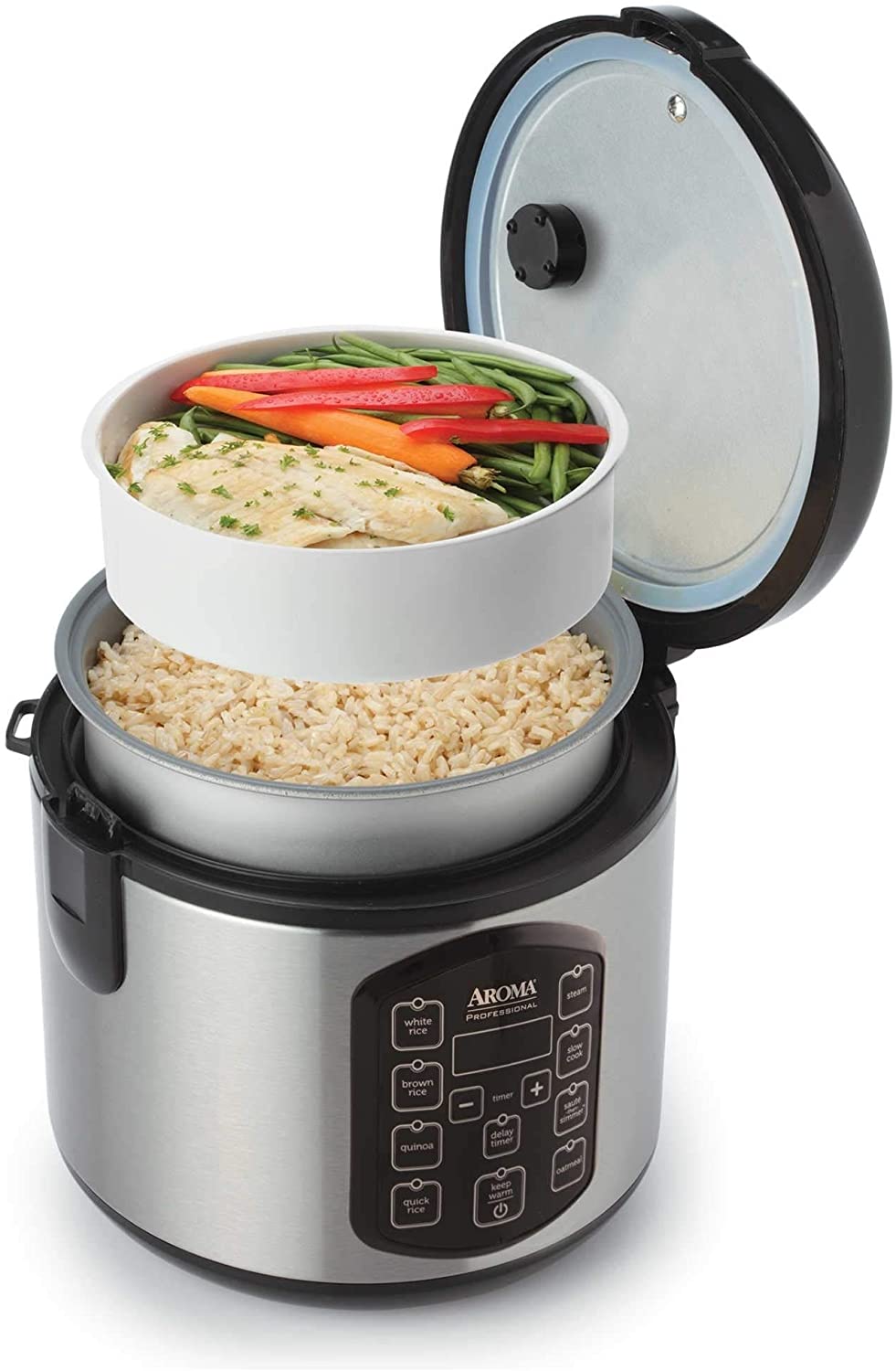 8 Cup (Cooked) Digital Rice Cooker Silver Stainless Steel Programmable - Diamond Home USA