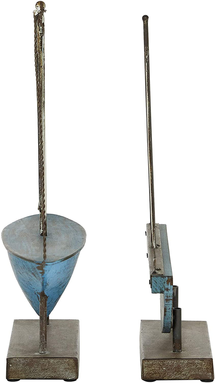Blue White Metal Boat Sculptures Set 2 13 X 3 16 Color Nautical Coastal Iron - Diamond Home USA