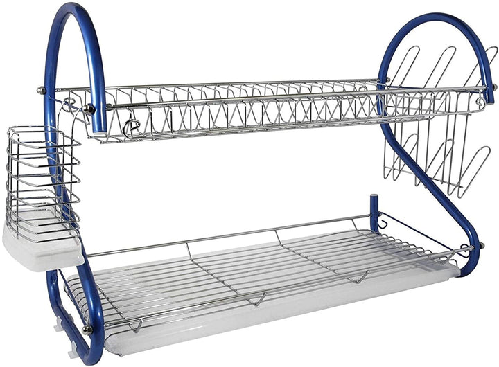 22 inch 2 Tier Chrome Plated Dishrack Blue Metal