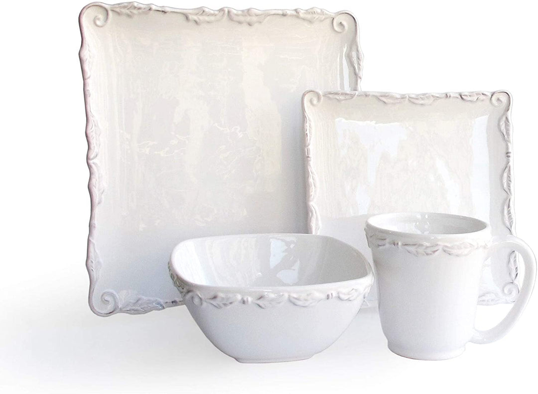 Wave White Piece Dinner Set Solid Rectangle Stoneware