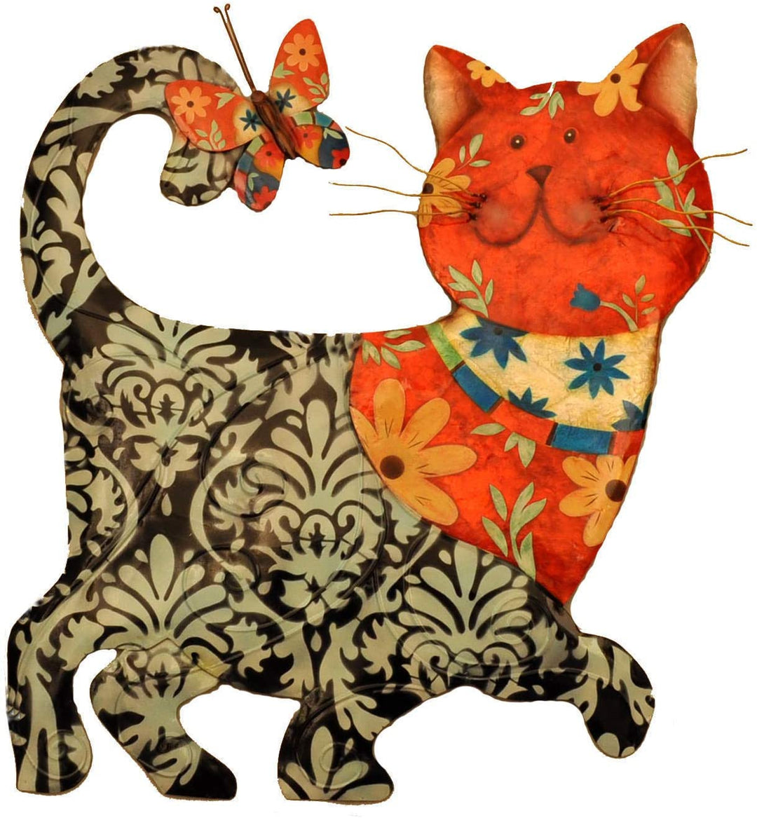 Cat Black Red Garden Decoration 12 X 1 13 Traditional Metal Handmade - Diamond Home USA