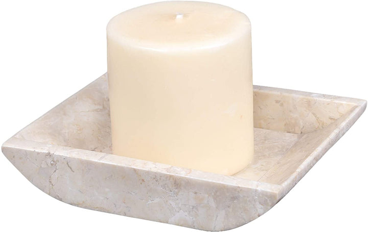 Champagne Marble 6 1/4" X 4 3/4" Boat Shaped Candle Holder Plate Glossy Finish Beige