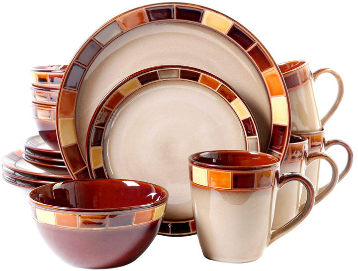 16 Piece Dinnerware Set Beige Banded Casual Round