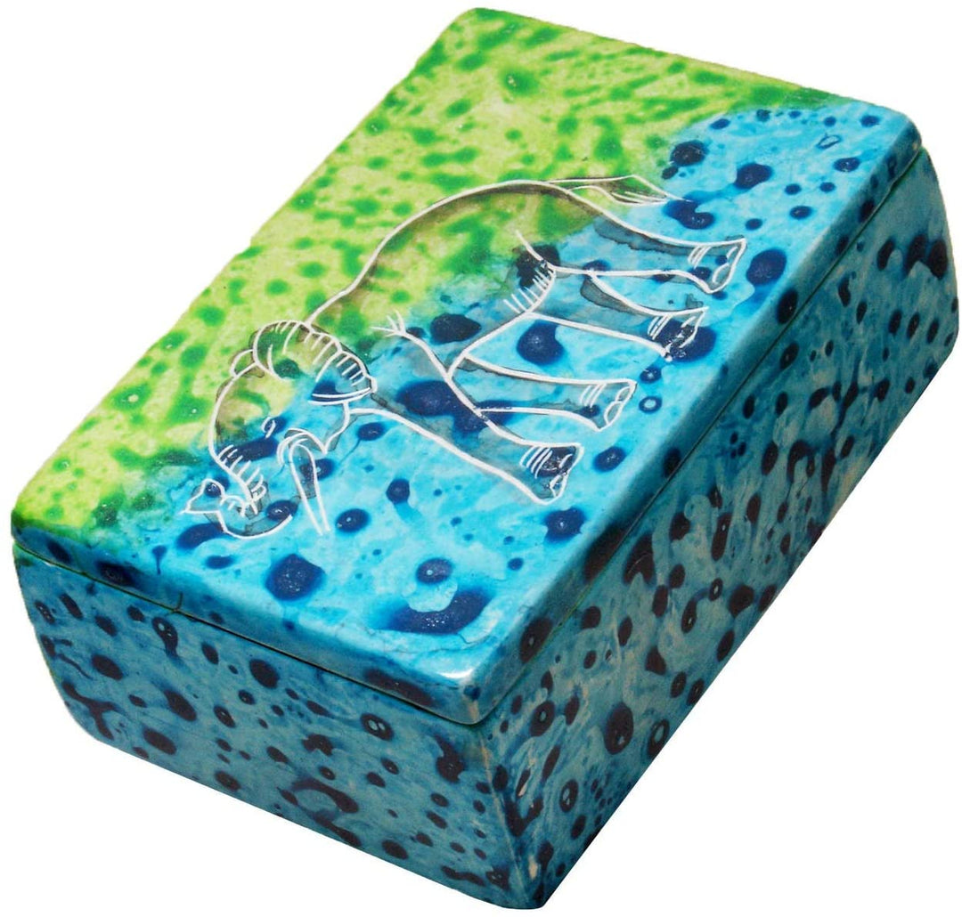 Handmade Elephant Soapstone Trinket Pin Box (Kenya) Color Bohemian Eclectic Stone - Diamond Home USA