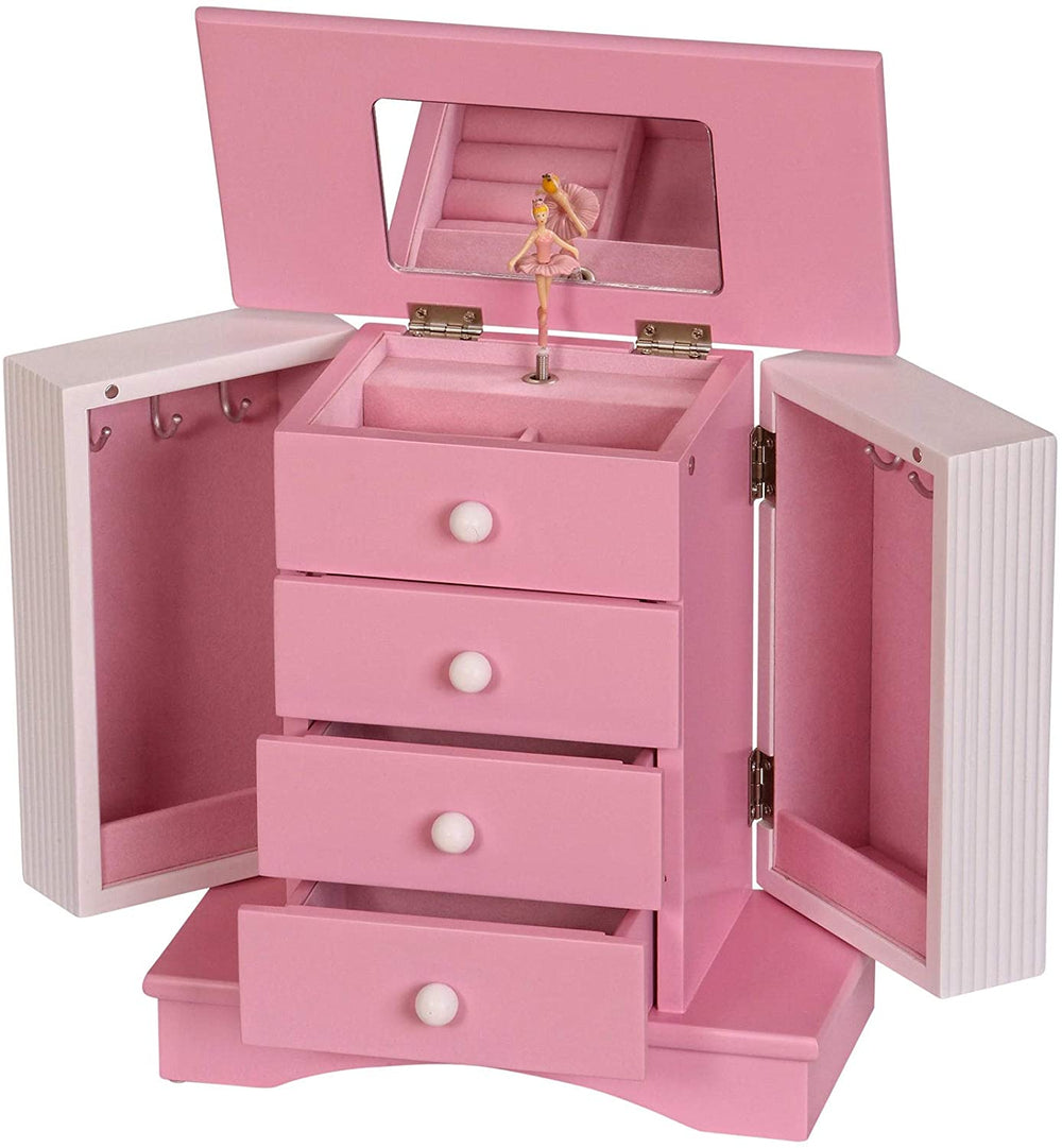 Girl's Wooden Musical Ballerina Jewelry Box Pink MDF