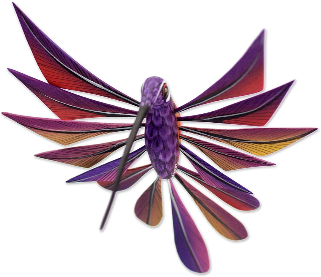 Handmade Copal Wood 'Purple Hummingbird' Alebrije Sculpture (Mexico) Black Purple Red White Yellow - Diamond Home USA