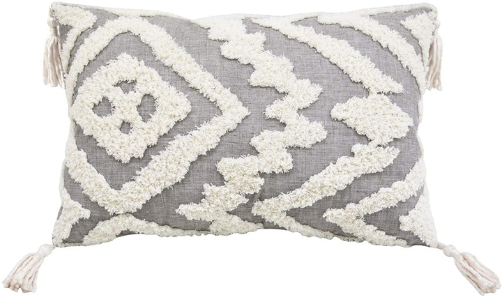 Corded Morocco Embroidered Pillow Grey Geometric Bohemian