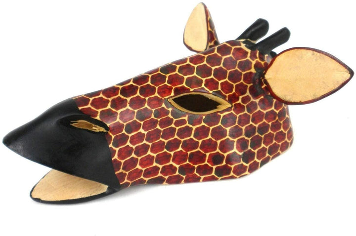 Hand Carved Wood African Giraffe Mask Handmade Red Traditional - Diamond Home USA