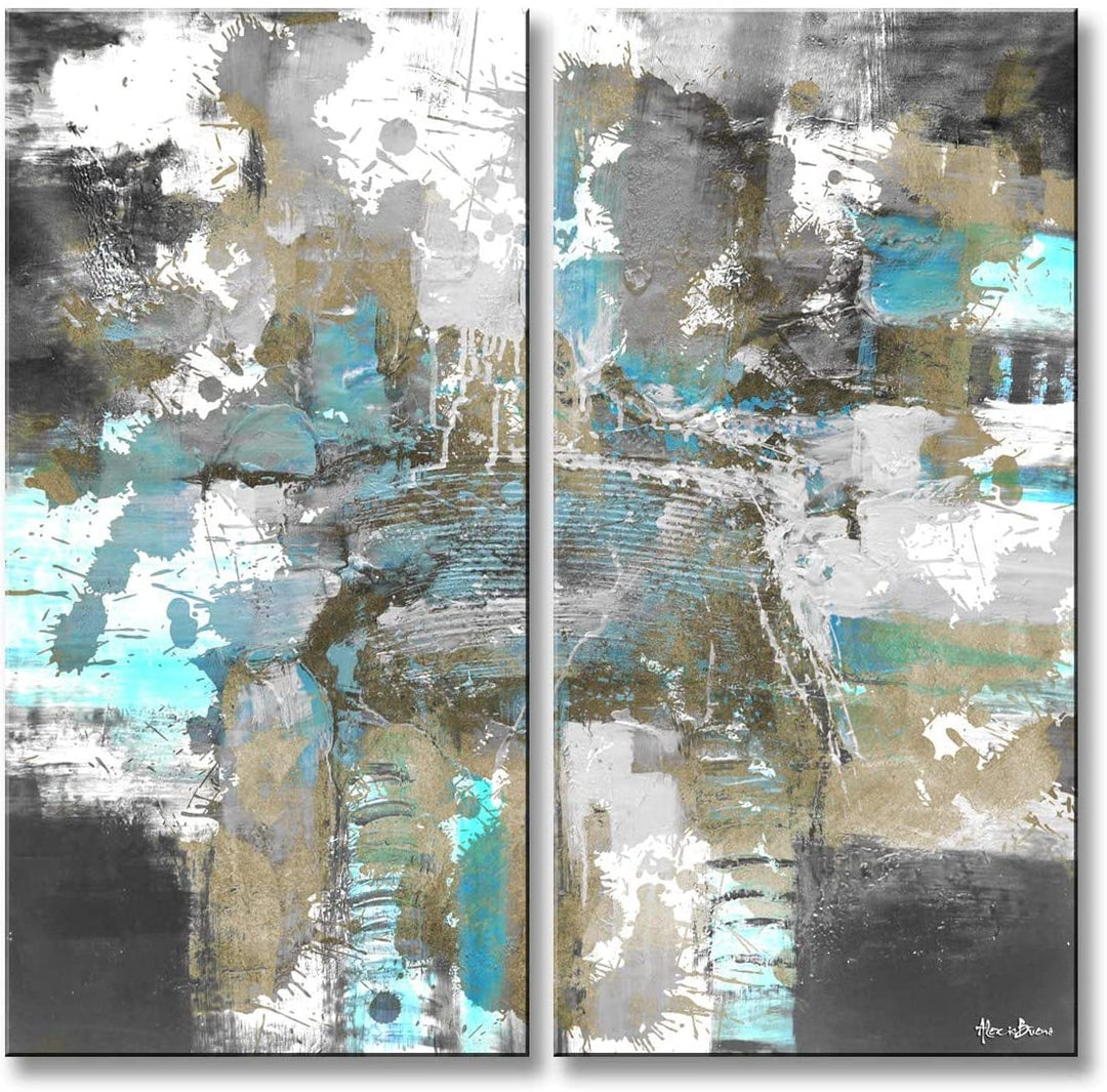 Xxxiv' 2 Piece Wrapped Canvas Wall Art Set Blue Brown Grey
