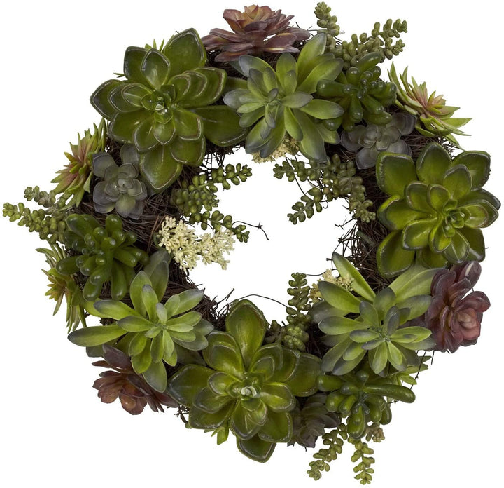 Round 20 inch Succulent Wreath Green Rustic