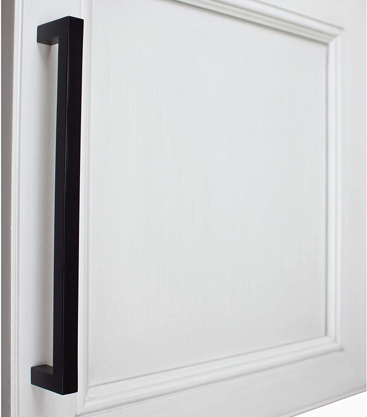 25 Pack 7 9/16 inch Center Solid Square Bar Pull Black Modern Contemporary Metal Matte