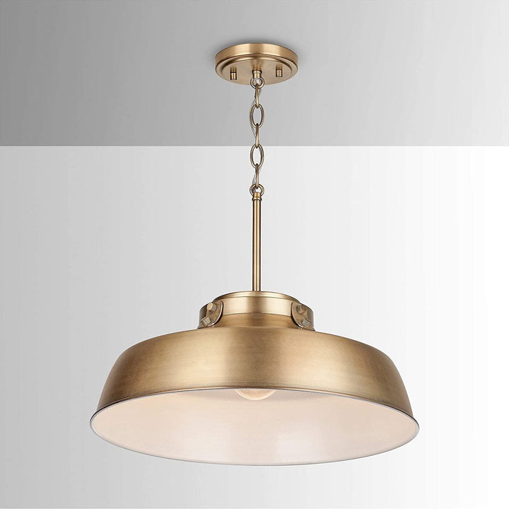 1 Light Aged Brass Pendant Fixture Farmhouse Rustic Metal