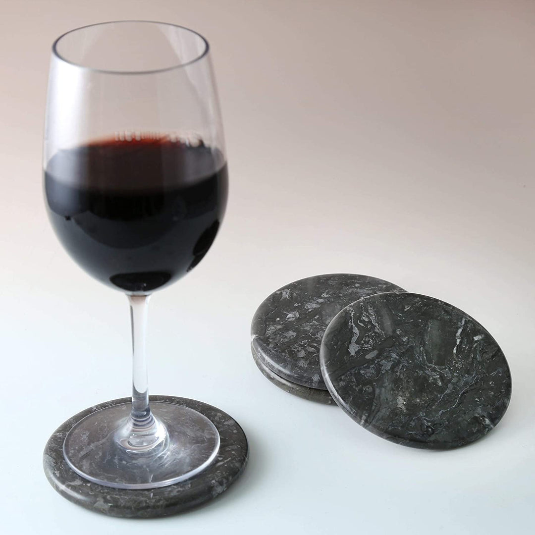Genuine Charcoal Marble Stone Coaster (Set 4) 4" Gray N/ Black