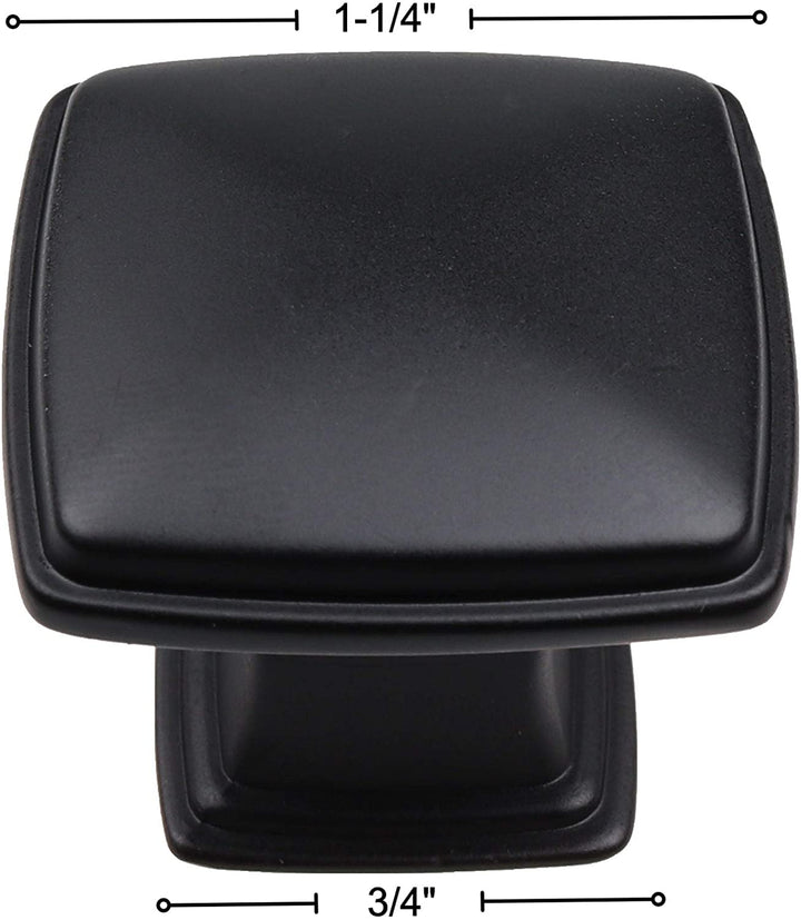 5 Pack 1 1/4 inch Square Cabinet Knob Black Modern Contemporary Zinc Matte - Diamond Home USA