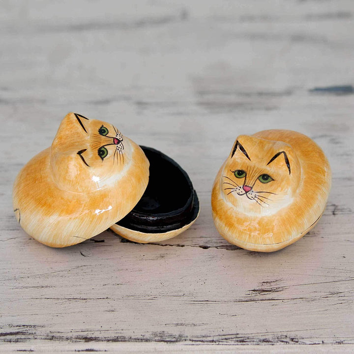 Handmade Pair 2 Boxes 'Charismatic Cats' (India) Off/White Yellow Paper - Diamond Home USA