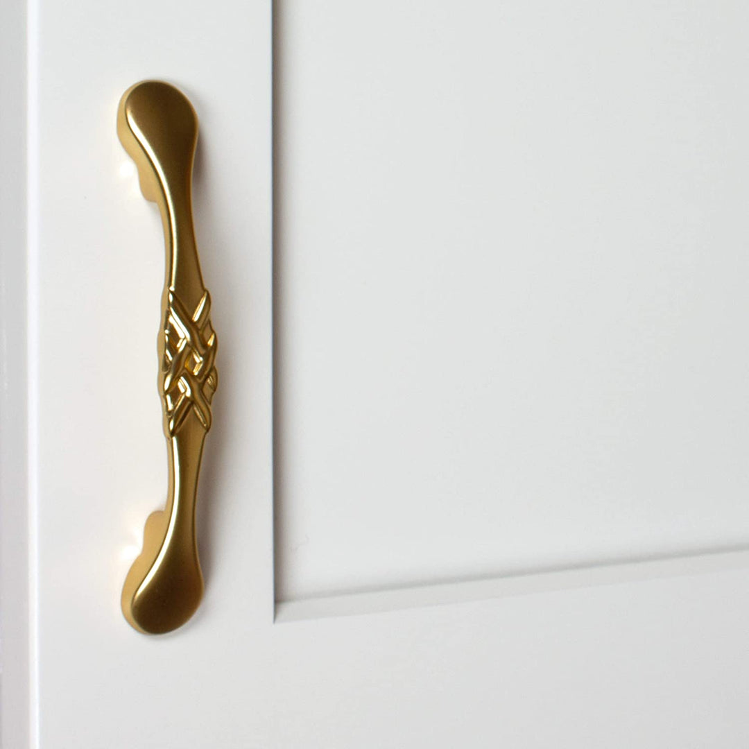 5 Pack 3 Center Brass Gold Braided Cabinet Pulls French Country Zinc Finish - Diamond Home USA