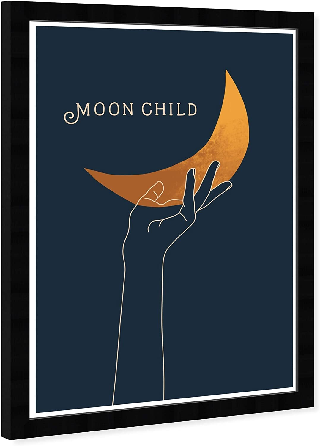 Moon Child' Astronomy Space Wall Art Framed Moons Gold Blue Bohemian Eclectic Modern Contemporary Rectangle - Diamond Home USA