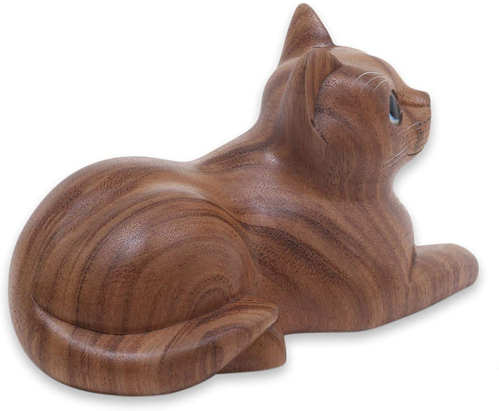 Wood Sculpture 'Short Haired Cat' (Indonesia) Brown Handmade - Diamond Home USA