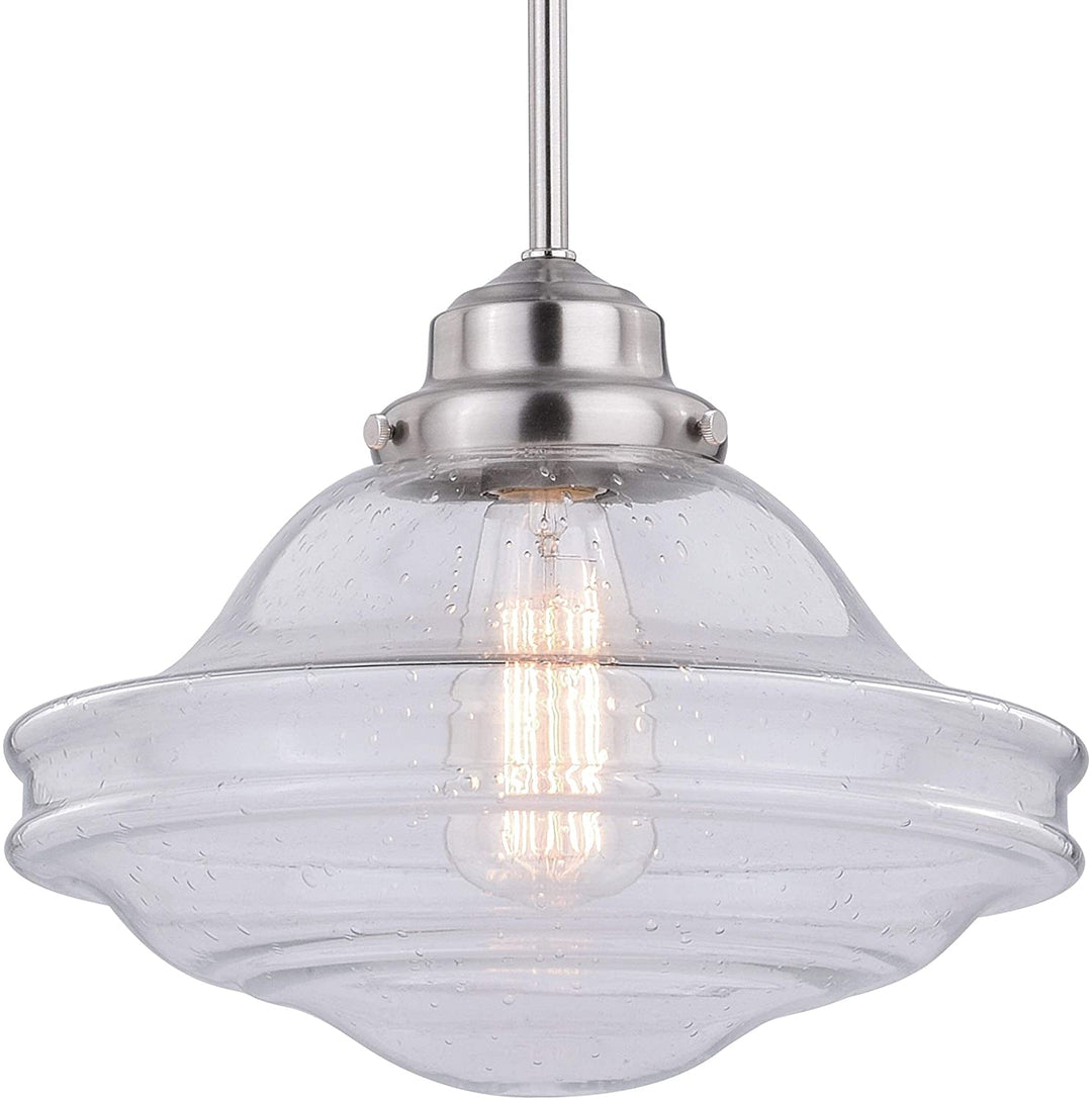 1 Light Satin Nickel Farmhouse Schoolhouse Pendant Clear Glass 12 W X 14 75 H D Grey Steel Dimmable