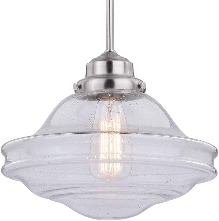 1 Light Satin Nickel Farmhouse Schoolhouse Pendant Clear Glass 12 W X 14 75 H D Grey Steel Dimmable