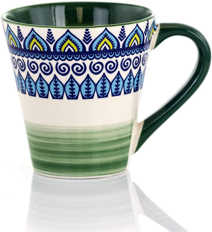 16 Piece Round Stoneware Dinnerware Set Green Floral Casual Microwave Safe - Diamond Home USA