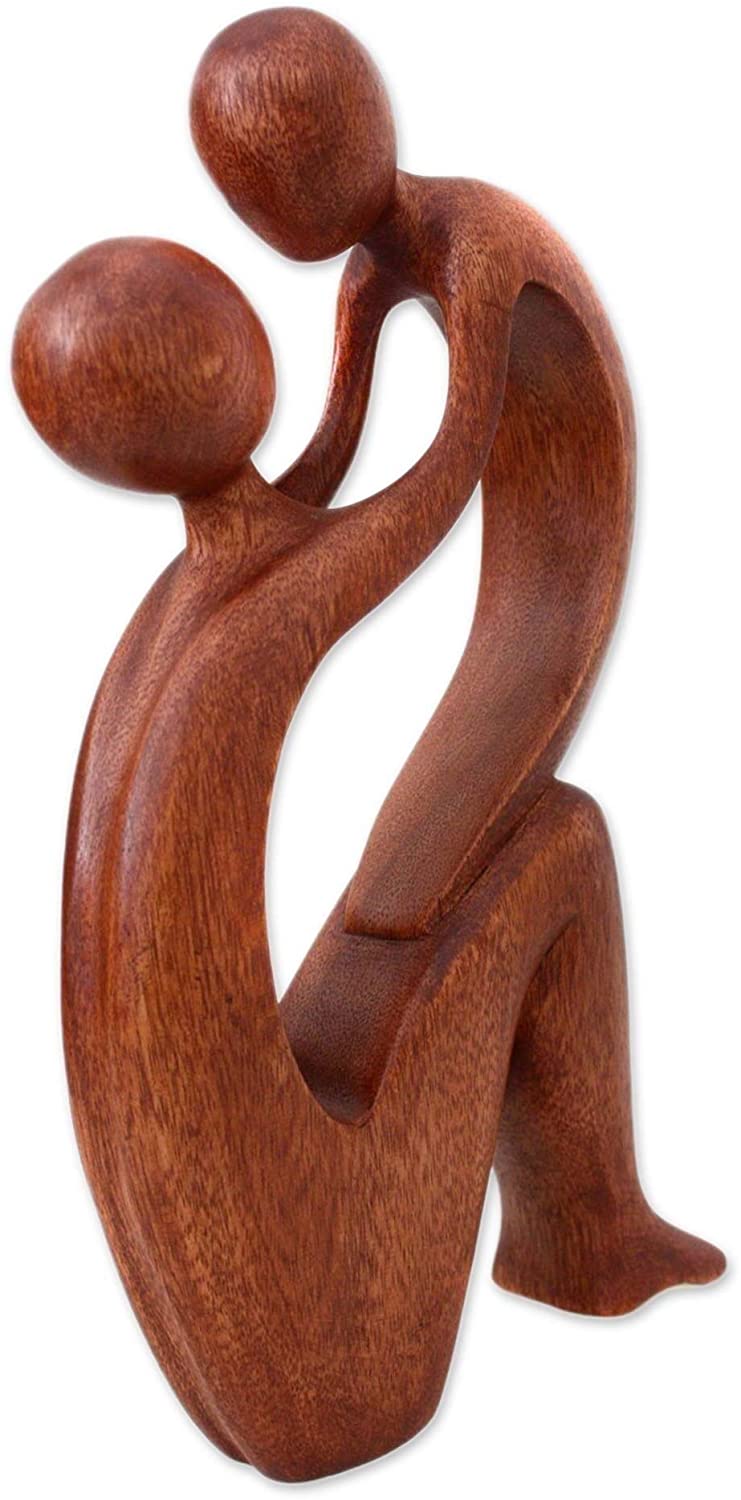 Wood Statuette I Adore You (Indonesia) Brown Antique Handmade