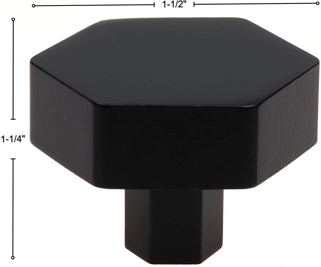 10 Pack 1 1/2 Inch Solid Hexagon Cabinet Knob Matte Black Modern Contemporary Zinc - Diamond Home USA