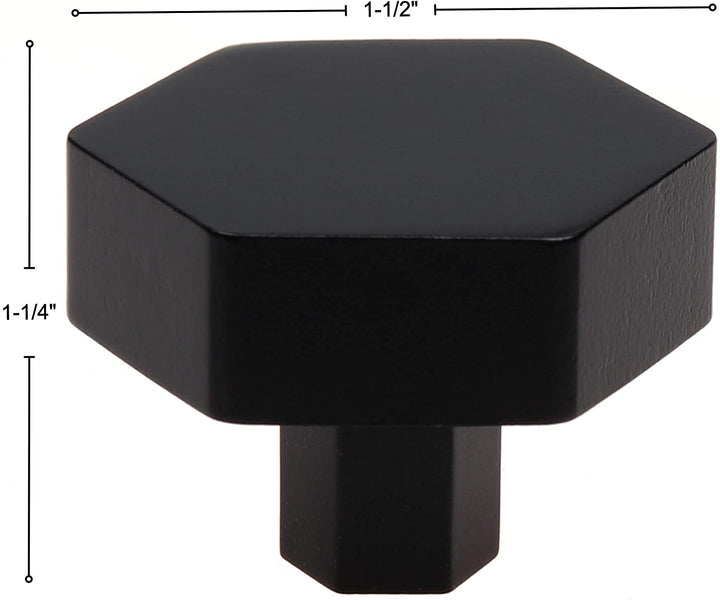 10 Pack 1 1/2 Inch Solid Hexagon Cabinet Knob Matte Black Modern Contemporary Zinc - Diamond Home USA