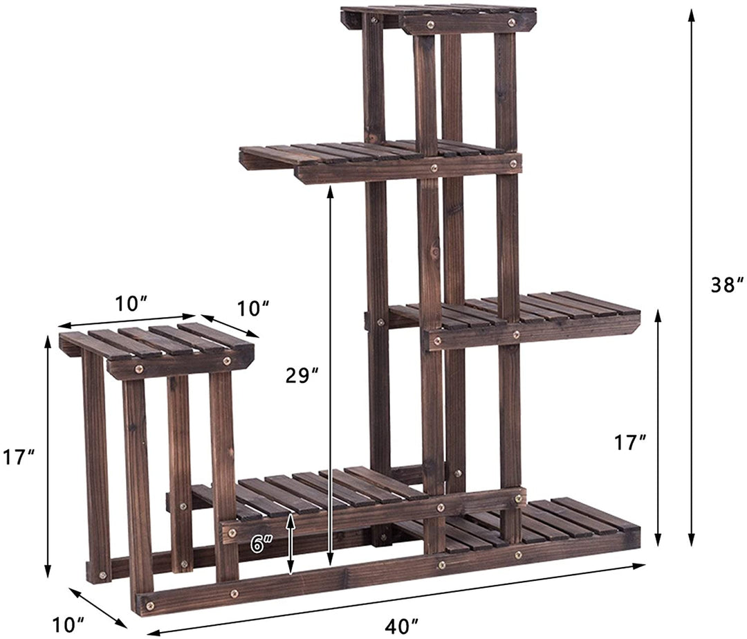 Plant Stand Flower Racks Unit Display Shelves Balcony Patio Walnut Tan Modern Contemporary Wood