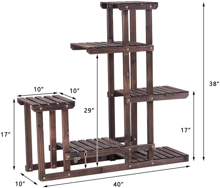 Plant Stand Flower Racks Unit Display Shelves Balcony Patio Walnut Tan Modern Contemporary Wood