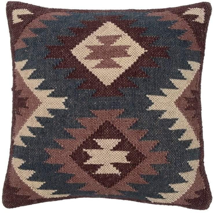 Handmade 20" Throw Pillow Set 2 (India) Blue Geometric