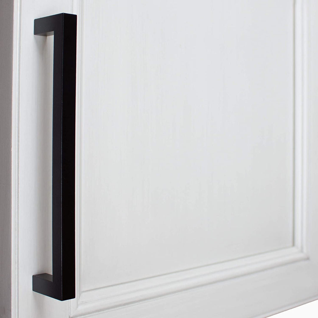 25 Pack 6 1/4 inch Center Solid Square Bar Pull Black Modern Contemporary Metal Matte