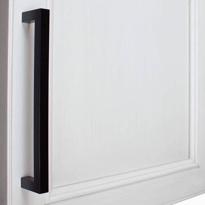 25 Pack 6 1/4 inch Center Solid Square Bar Pull Black Modern Contemporary Metal Matte
