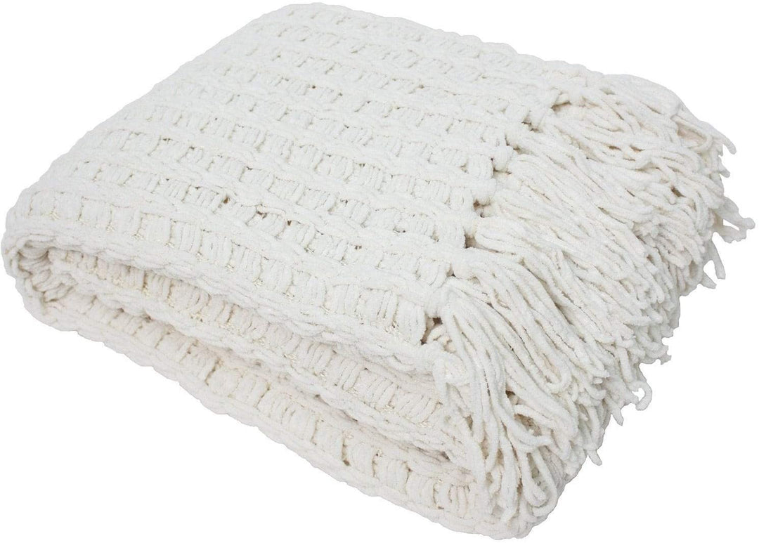 Home Fashions Luxury Chenille Throw Tassels Off White Solid Color Casual Country Modern Contemporary Traditional Microfiber - Diamond Home USA
