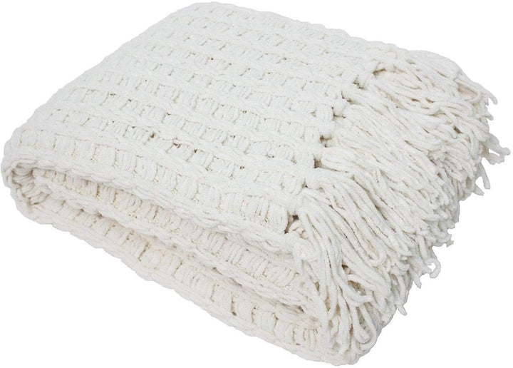 Home Fashions Luxury Chenille Throw Tassels Off White Solid Color Casual Country Modern Contemporary Traditional Microfiber - Diamond Home USA