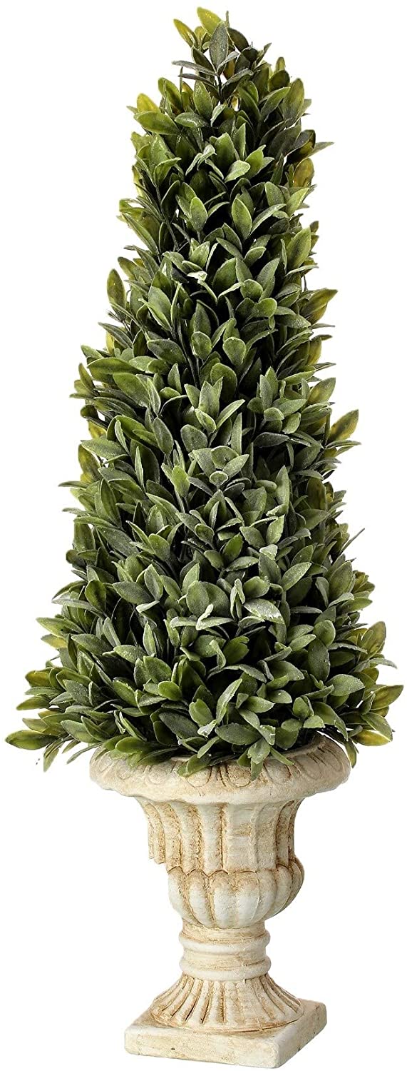 24 Artificial Flocked Sage Cone Topiary Potted Grey Green Inches