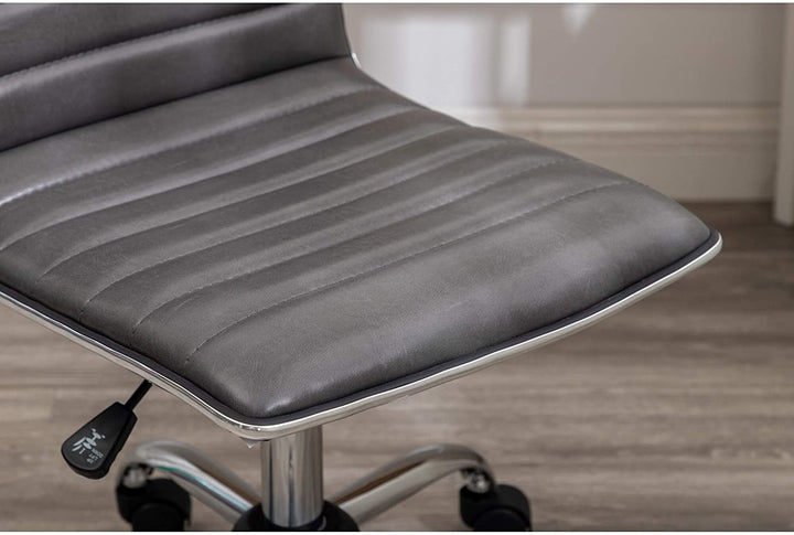 Swivel Mid Back Armless Ribbed Designer Task Chair Leather Soft Upholstery Office Gray Grey Transitional Chrome Adjustable Height - Diamond Home USA