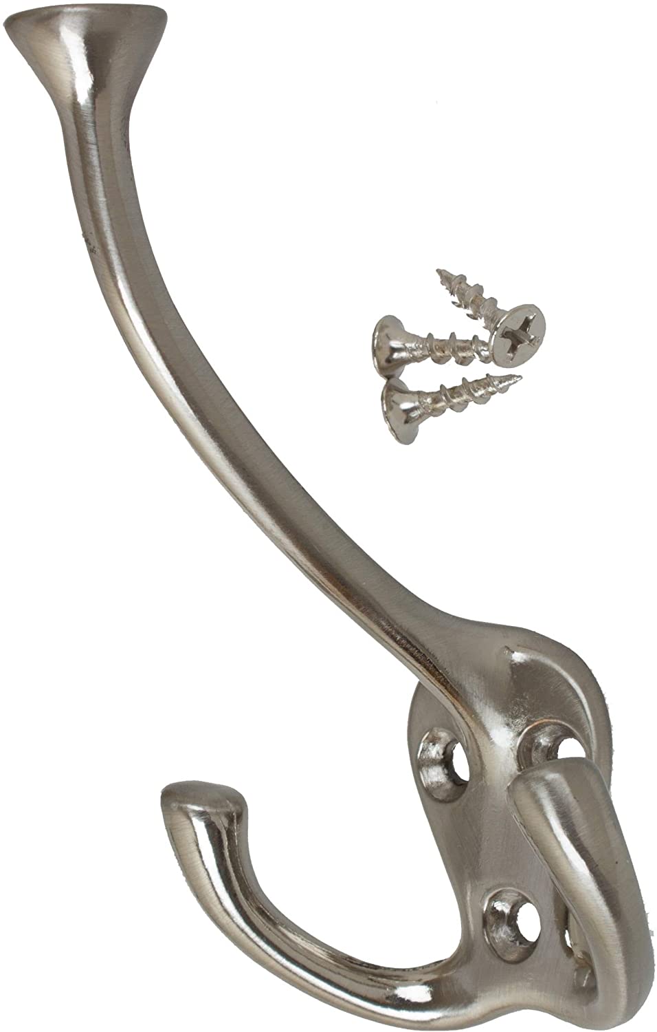 5 Pack 4 1/2 Satin Nickel Coat Tri Hooks Silver Zinc