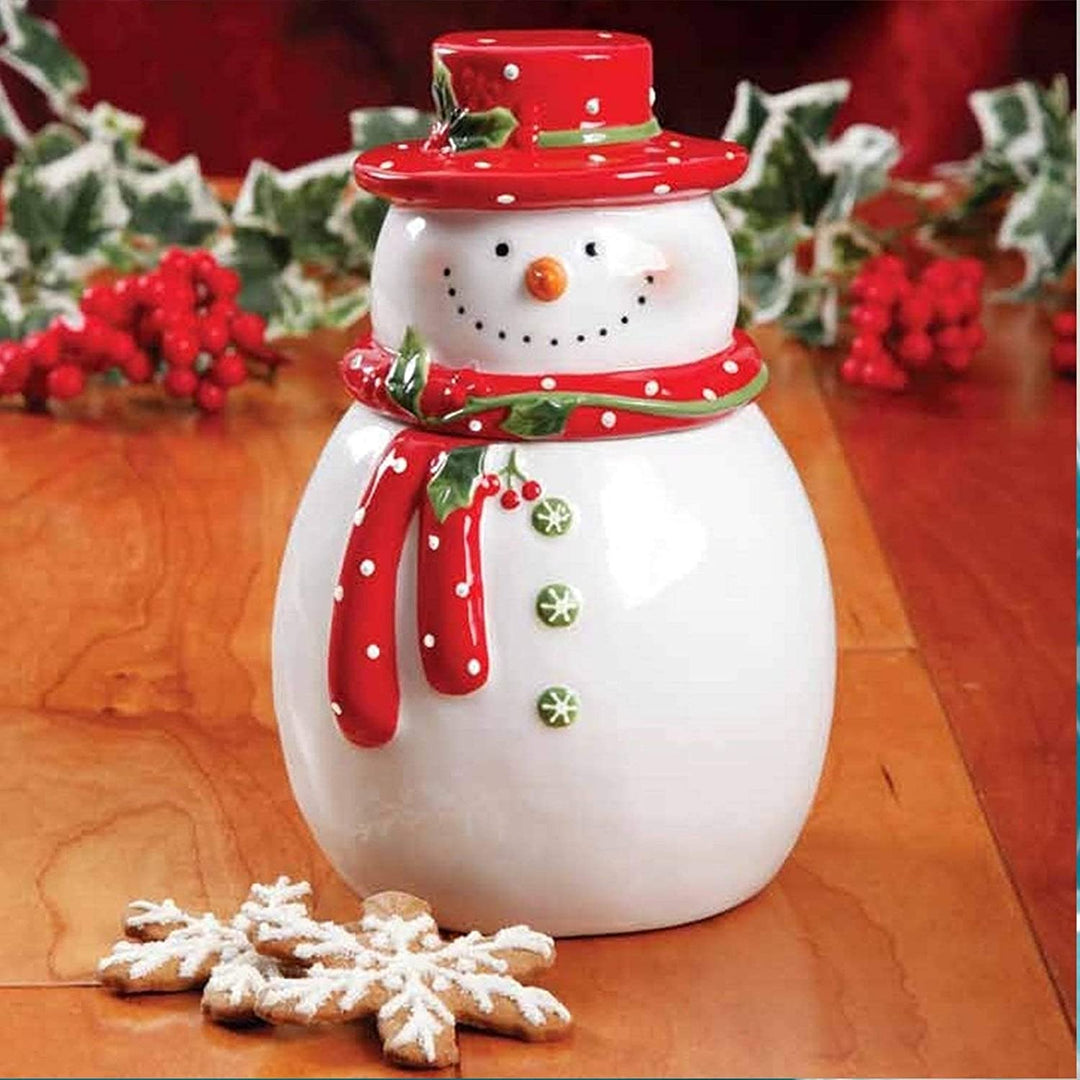 Hand Paintedsnowman Cookie Jar Color Coastal Stoneware - Diamond Home USA