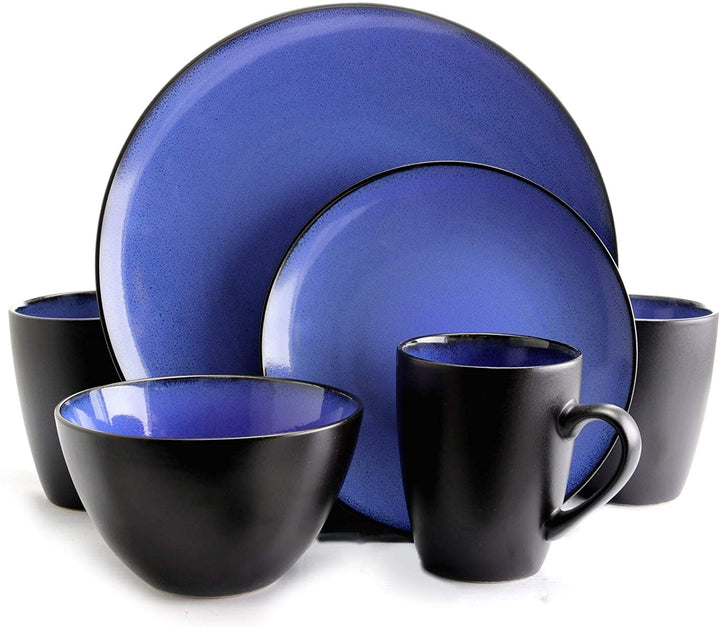 Downtown Round 16pc Dinnerware Set Blue Solid Casual